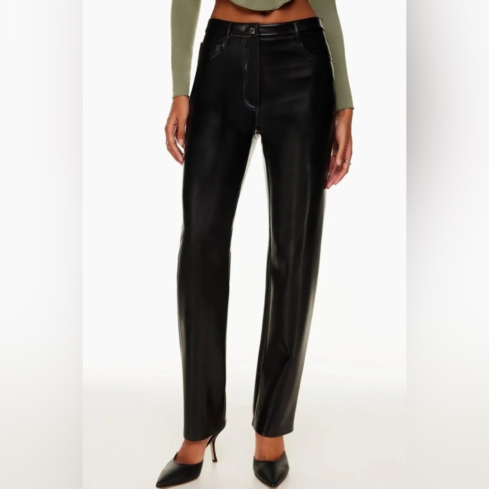 Wilfred Black Faux Leather Straight-Leg Pants